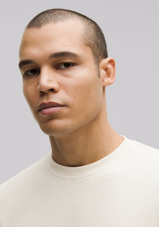 Cotton-Blend Waffle Knit Long-Sleeve Shirt