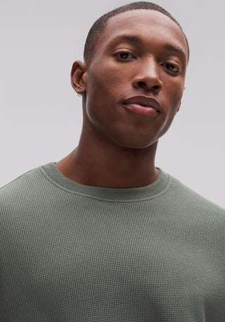 Cotton-Blend Waffle Knit Long-Sleeve Shirt