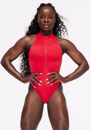 Mock Neck Zip Front One Piece