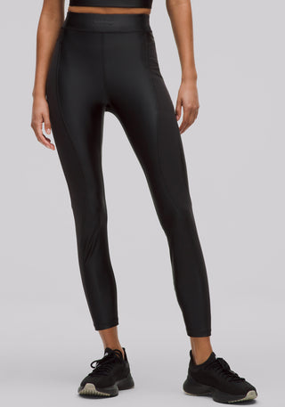 Satin Shine Panelled High-Rise Tight 25" | Wordmark