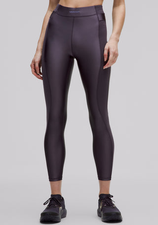 Satin Shine Panelled High-Rise Tight 25" | Wordmark